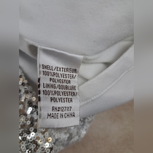 Badgley Mischka White Silver Gold Swank Sequin Sheath Open Back Dress Size 10 - Picture 9 of 15